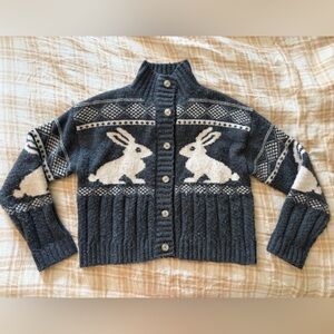 Blu Pepper Charcoal and Cream Knit Cardigan with Rabbit Design